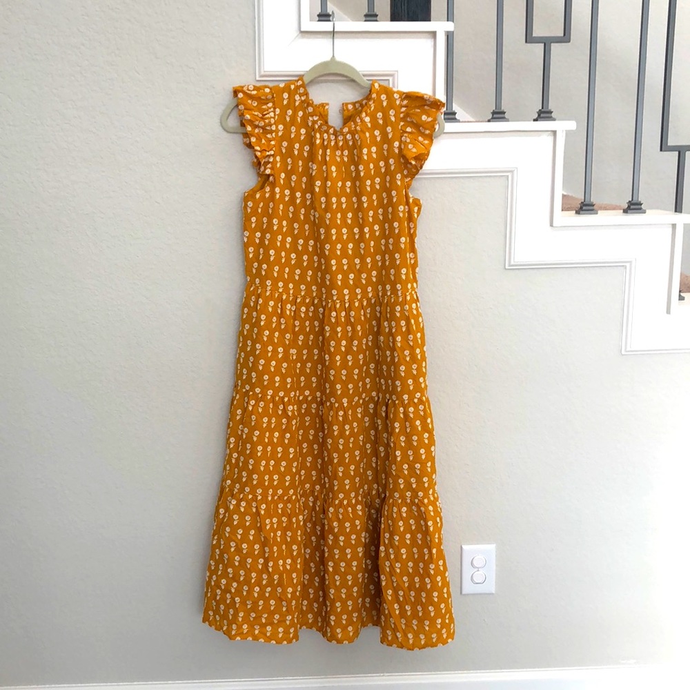 J.Crew Mustard Yellow Floral Tiered Dress XS NWT